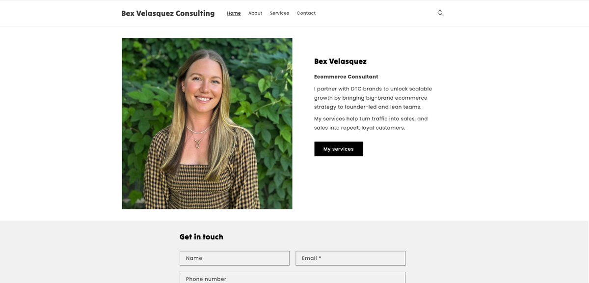 Screenshot of Bex Velasquez's website