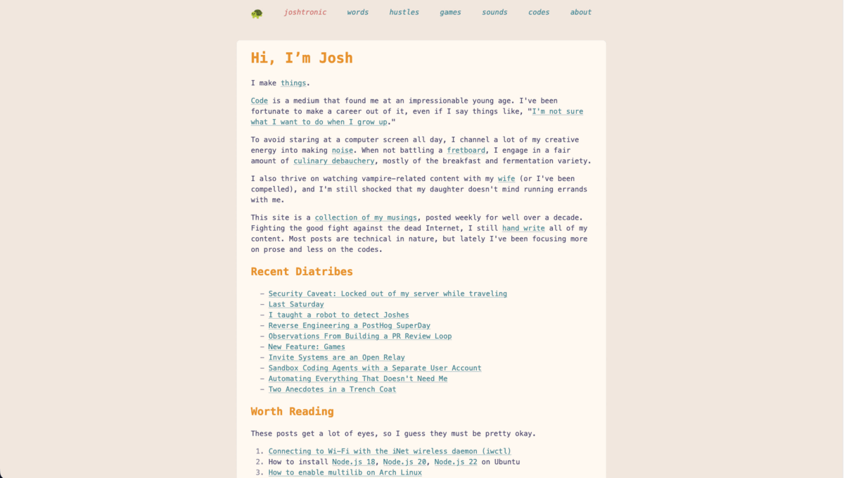 Screenshot of Josh Sherman's website
