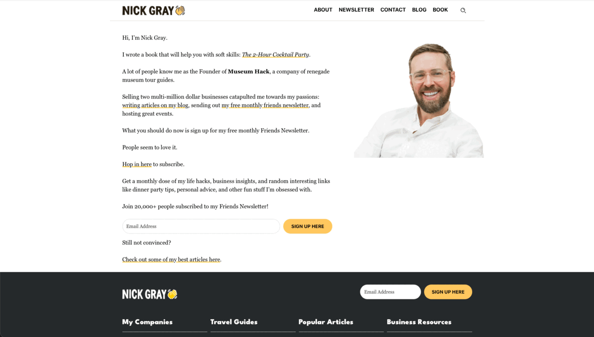 Screenshot of Nick Gray's website